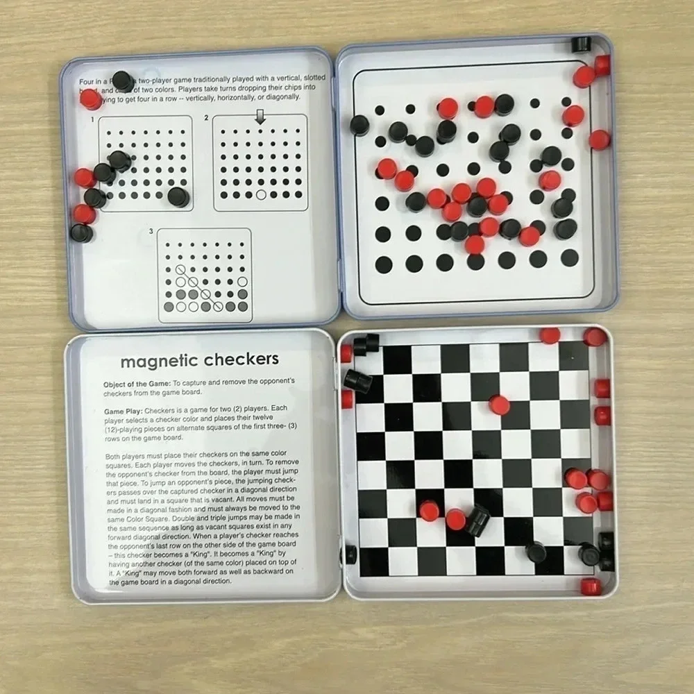 Magnetic checkers and magnetic four in a row travel games car games